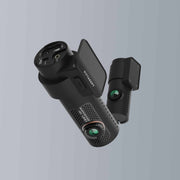 Black car dashboard camera on a gray background